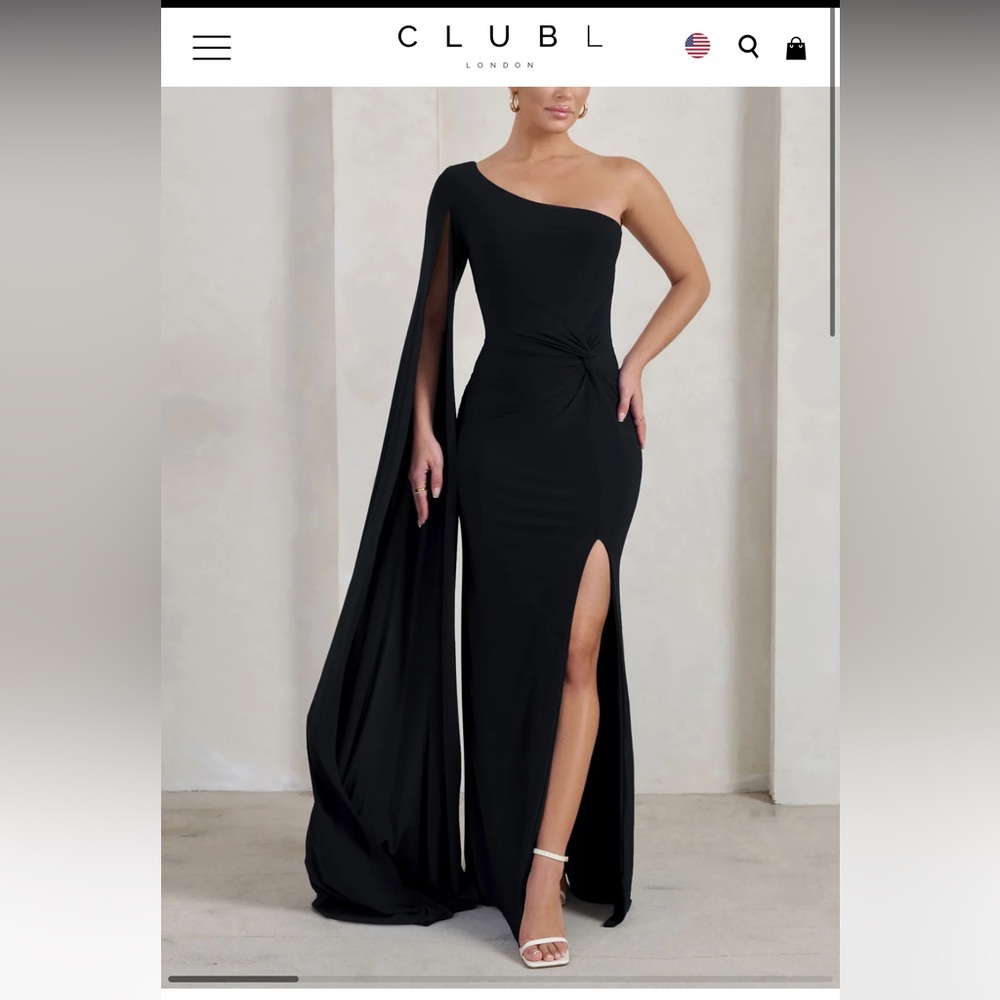 Club L London ROMI Black One Shoulder Twist Design Maxi Dress